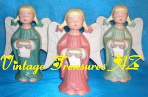 Image for Angels “Making a List & Checking it Twice, Gonna Find out Who’s Naughty & Nice” Vintage 1960s-1970s T. Hayes Porcelain Figurines Set of 3 <b><span style='color:red'> USPS PRIORITY MAIL SHIPPING INCLUDED – DOMESTIC ORDERS ONLY!</span></b><span style='color:purple'>